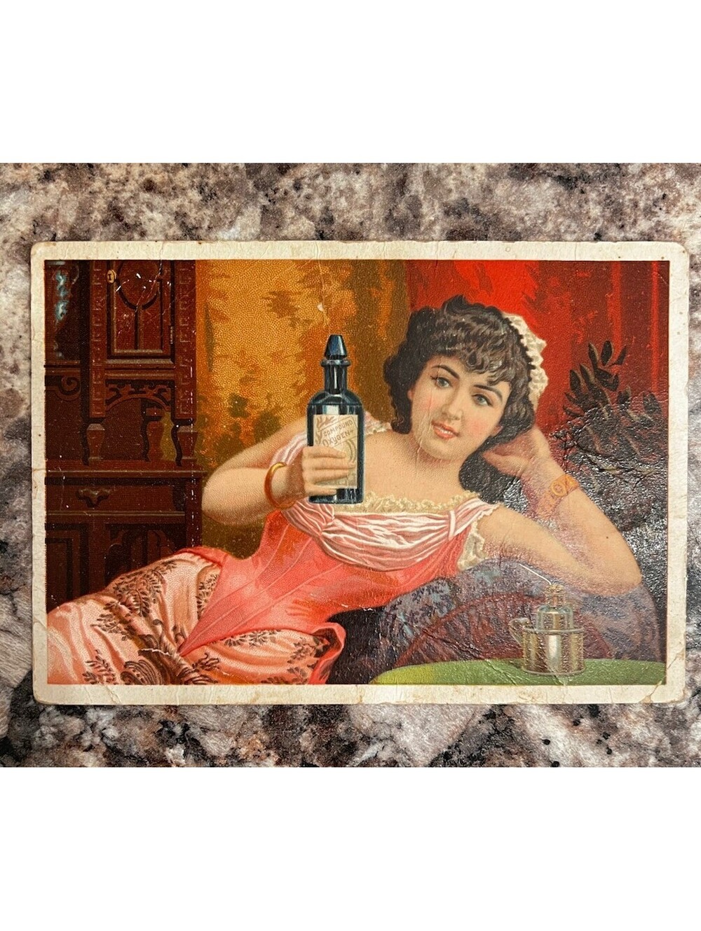 Rare Vintage Tradecard: Compound Oxygen GIRL Drs. Starkey & Palen phila Pa